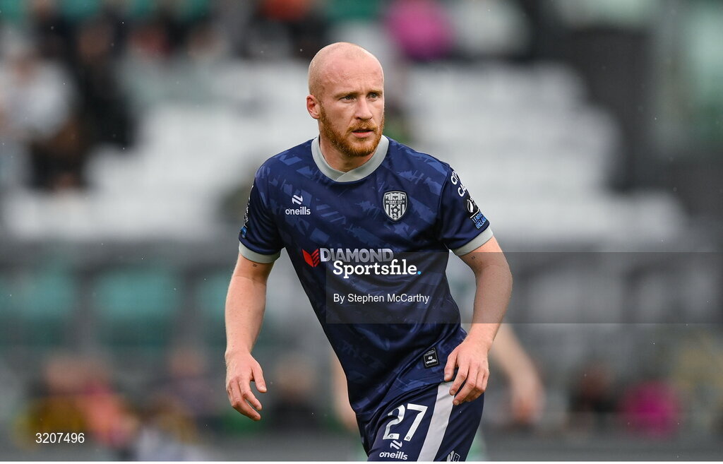 3 August 2025; Liam Boyce of Derry City during the SSE Airtricity Men's Premier Division match between Shamrock Rovers and Derry City at Tallaght Stadium in Dublin.  Photo by Stephen McCarthy/Sportsfile