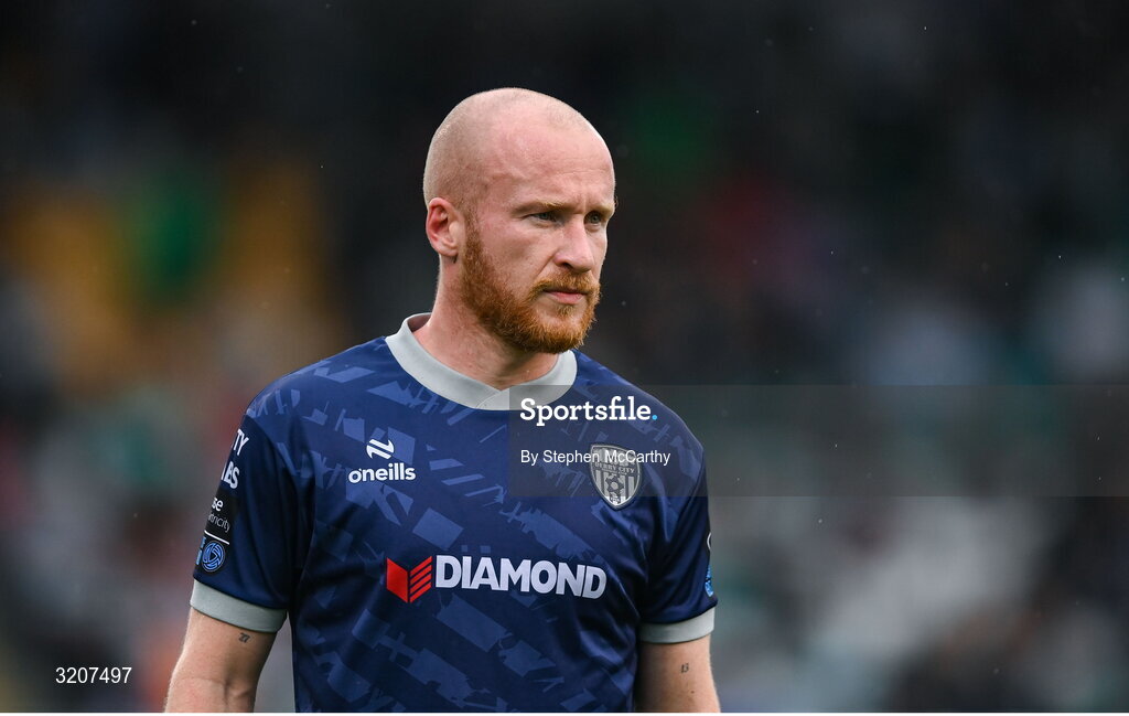 3 August 2025; Liam Boyce of Derry City during the SSE Airtricity Men's Premier Division match between Shamrock Rovers and Derry City at Tallaght Stadium in Dublin.  Photo by Stephen McCarthy/Sportsfile