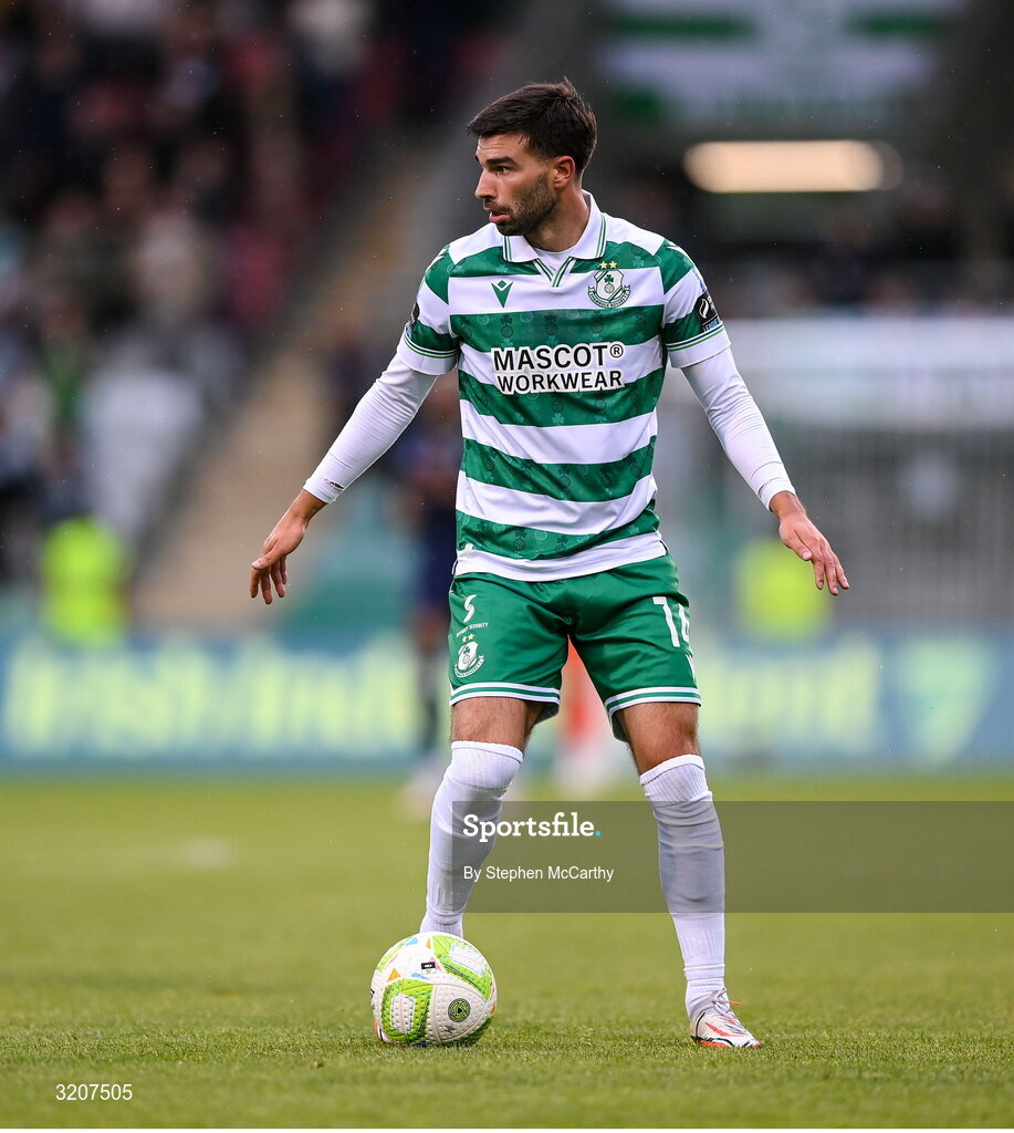 3 August 2025; Danny Mandroiu of Shamrock Rovers during the SSE Airtricity Men's Premier Division match between Shamrock Rovers and Derry City at Tallaght Stadium in Dublin.  Photo by Stephen McCarthy/Sportsfile
