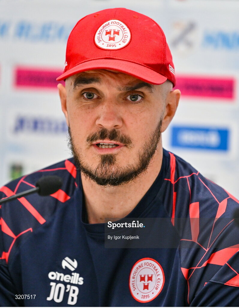 5 August 2025; Shelbourne head coach Joey O'Brien speaks to the media during a Shelbourne press conference at HNK Rijeka Stadium Rujevica in Croatia. Photo by Igor Kupljenik/Sportsfile