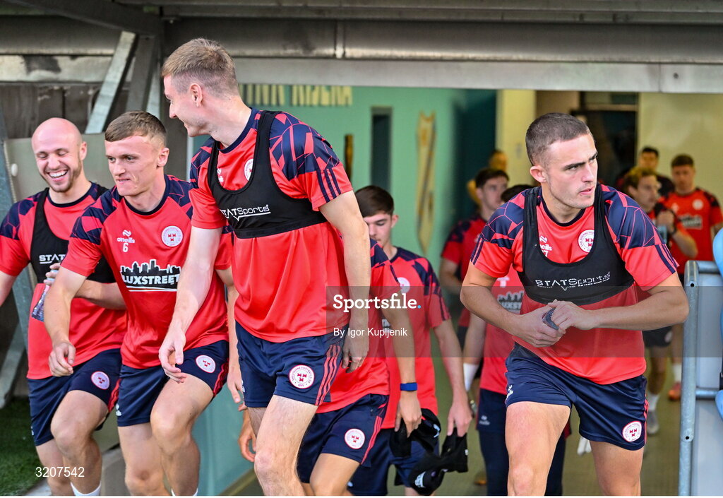 5 August 2025; Evan Caffrey, right, during a Shelbourne training session at HNK Rijeka Stadium Rujevica in Croatia. Photo by Igor Kupljenik/Sportsfile