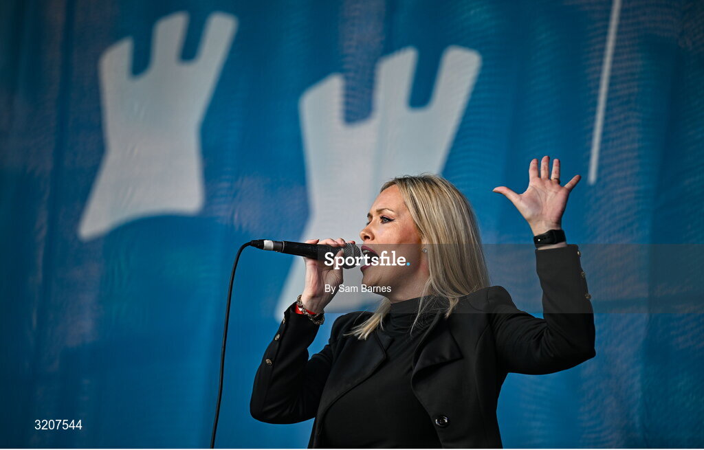 5 August 2025; Gossip perform during the homecoming of TG4 All-Ireland Ladies Senior Football Champions, Dublin, at Smithfield Square in Dublin. Photo by Sam Barnes/Sportsfile