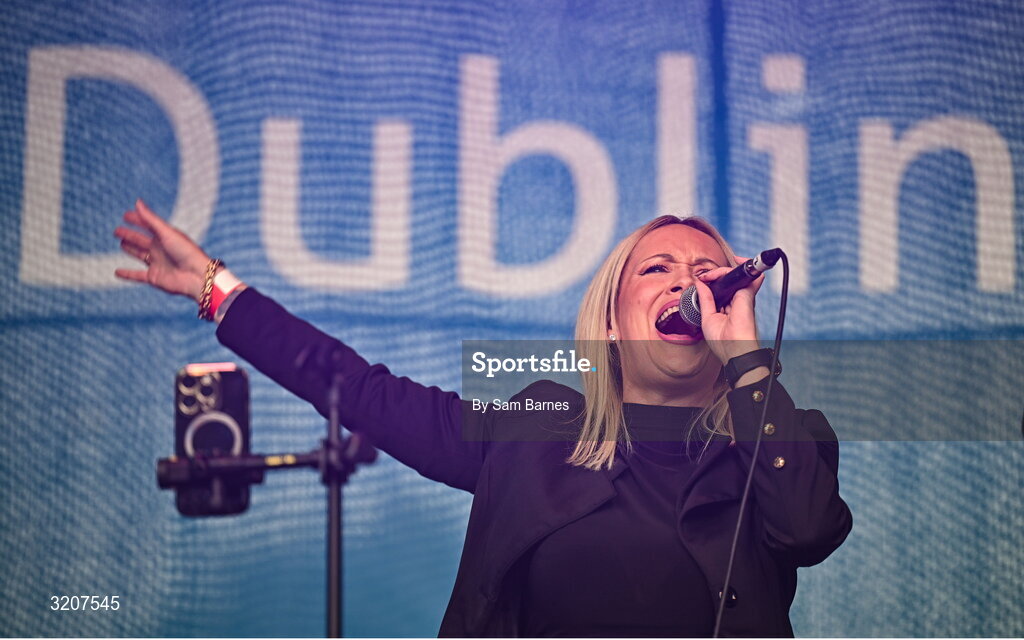 5 August 2025; Gossip perform during the homecoming of TG4 All-Ireland Ladies Senior Football Champions, Dublin, at Smithfield Square in Dublin. Photo by Sam Barnes/Sportsfile