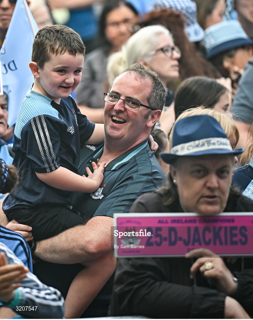 5 August 2025; Supporters during the homecoming of TG4 All-Ireland Ladies Senior Football Champions, Dublin, at Smithfield Square in Dublin. Photo by Sam Barnes/Sportsfile