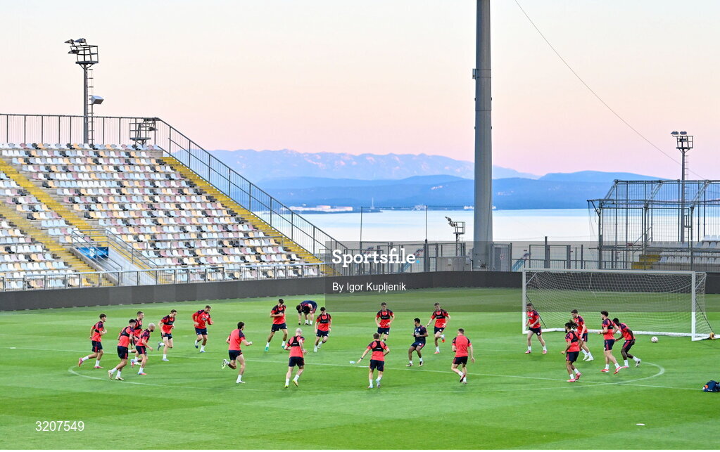 5 August 2025; Shelbourne players during a training session at HNK Rijeka Stadium Rujevica in Croatia. Photo by Igor Kupljenik/Sportsfile