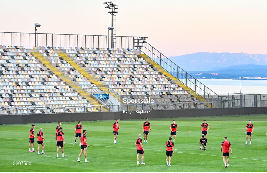 5 August 2025; Shelbourne players during a training session at HNK Rijeka Stadium Rujevica in Croatia. Photo by Igor Kupljenik/Sportsfile