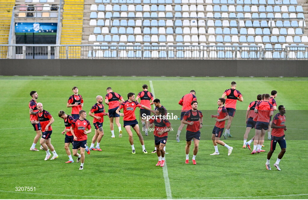 5 August 2025; Shelbourne players during a training session at HNK Rijeka Stadium Rujevica in Croatia. Photo by Igor Kupljenik/Sportsfile