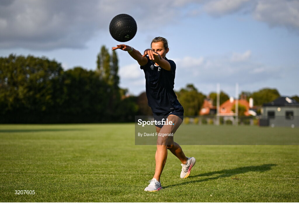 5 August 2025; Megan Burns during a Leinster Rugby women's squad training and gym session at The High School in Rathgar, Dublin. Photo by David Fitzgerald/Sportsfile