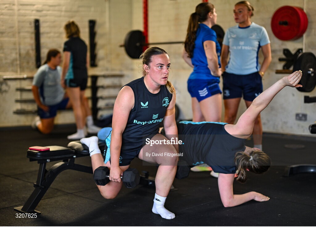 5 August 2025; Emma Kelly during a Leinster Rugby women's squad training and gym session at The High School in Rathgar, Dublin. Photo by David Fitzgerald/Sportsfile