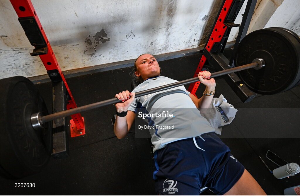 5 August 2025; Emma Tilly during a Leinster Rugby women's squad training and gym session at The High School in Rathgar, Dublin. Photo by David Fitzgerald/Sportsfile