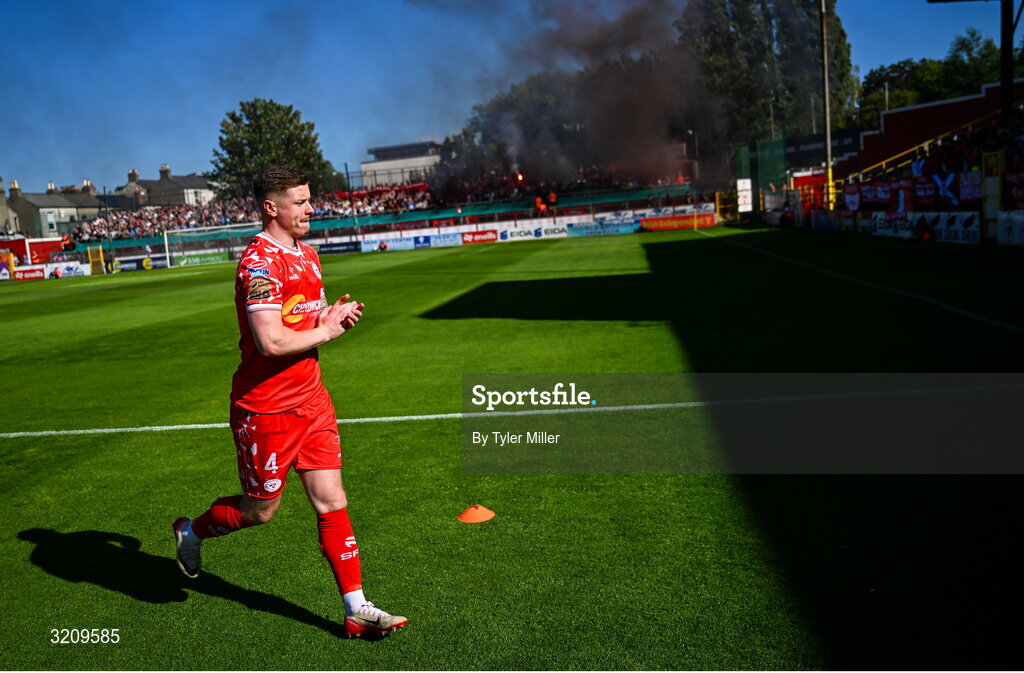 9 August 2025; Kameron Ledwidge of Shelbourne before the SSE Airtricity Men's Premier Division match between Shelbourne and Bohemians at Tolka Park in Dublin. Photo by Tyler Miller/Sportsfile