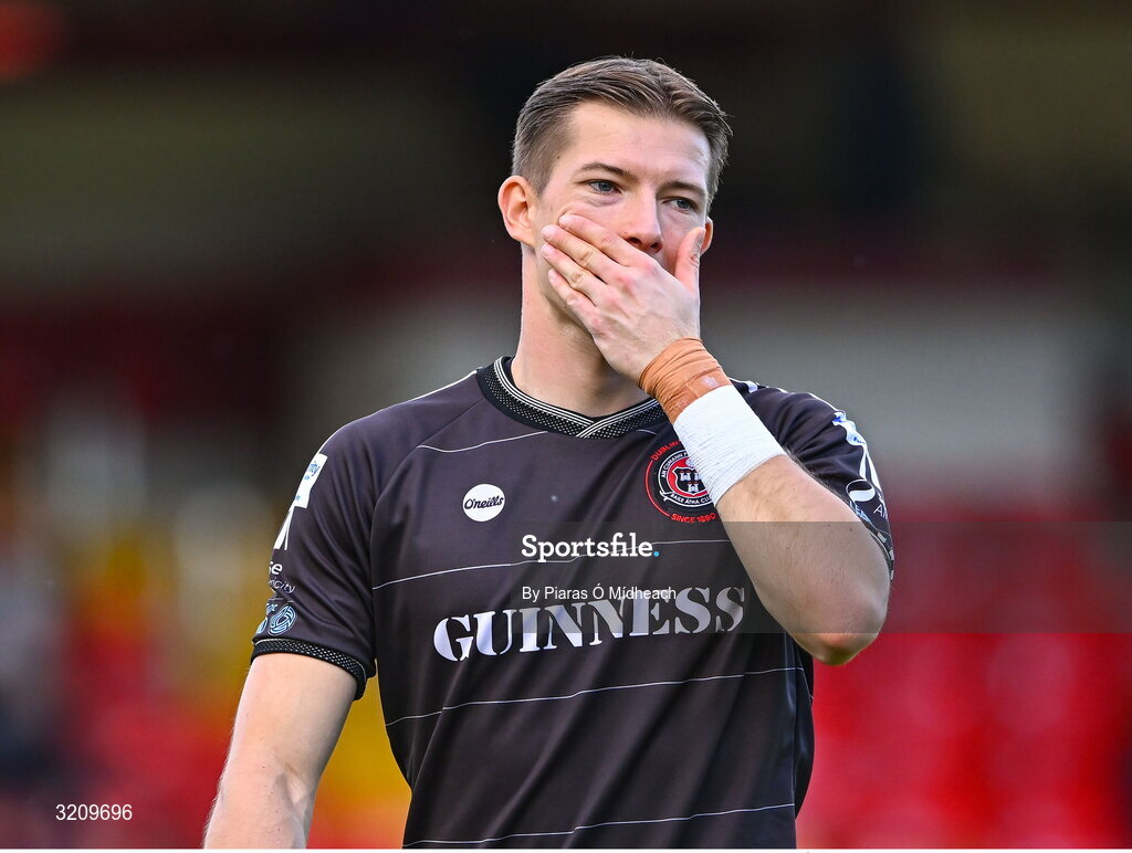 9 August 2025; Bohemians goalkeeper Kacper Chorazka after the drawn SSE Airtricity Men's Premier Division match between Shelbourne and Bohemians at Tolka Park in Dublin. Photo by Piaras Ó Mídheach/Sportsfile