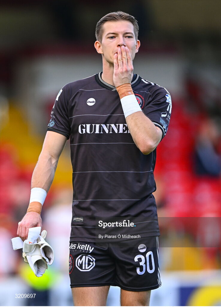 9 August 2025; Bohemians goalkeeper Kacper Chorazka after the drawn SSE Airtricity Men's Premier Division match between Shelbourne and Bohemians at Tolka Park in Dublin. Photo by Piaras Ó Mídheach/Sportsfile