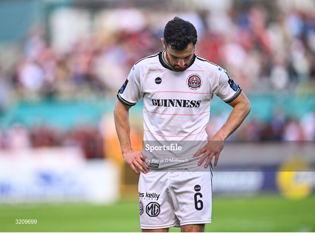9 August 2025; Jordan Flores of Bohemians after the drawn SSE Airtricity Men's Premier Division match between Shelbourne and Bohemians at Tolka Park in Dublin. Photo by Piaras Ó Mídheach/Sportsfile