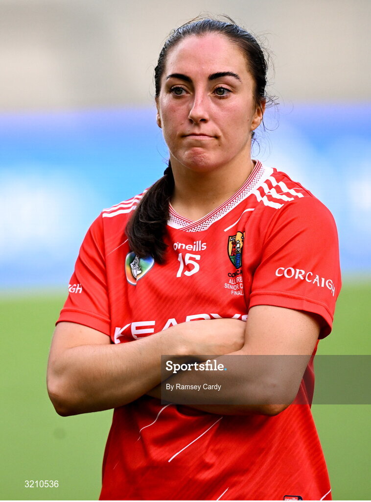 10 August 2025; Amy O’Connor of Cork dejected after the Glen Dimplex All-Ireland Senior Camogie Championship final match between Cork and Galway at Croke Park in Dublin. Photo by Ramsey Cardy/Sportsfile