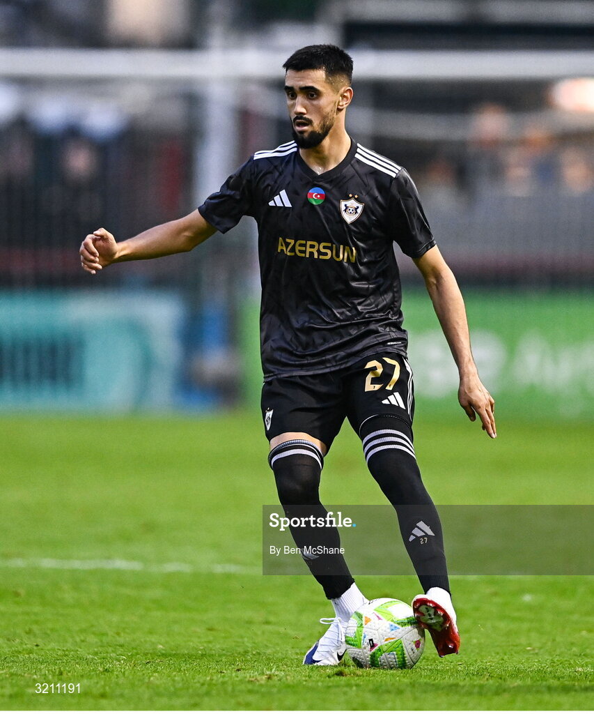 23 July 2025; Tural Bayramov of Qarabag during the UEFA Champions League Second Qualifying Round first leg match between Shelbourne and Qarabag FK at Tolka Park in Dublin. Photo by Ben McShane/Sportsfile