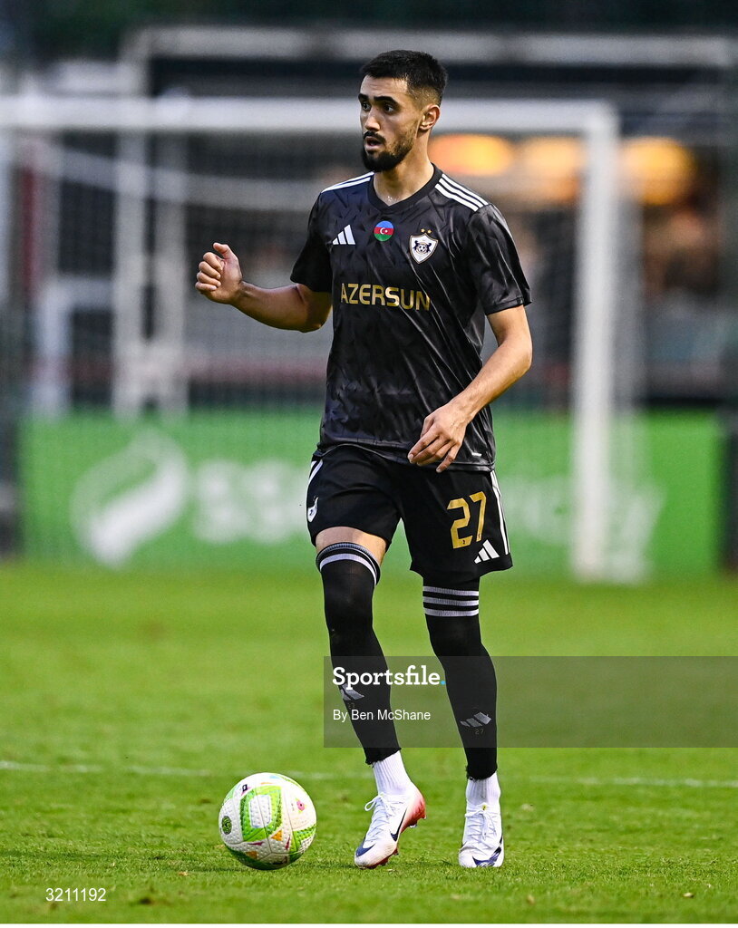 23 July 2025; Tural Bayramov of Qarabag during the UEFA Champions League Second Qualifying Round first leg match between Shelbourne and Qarabag FK at Tolka Park in Dublin. Photo by Ben McShane/Sportsfile