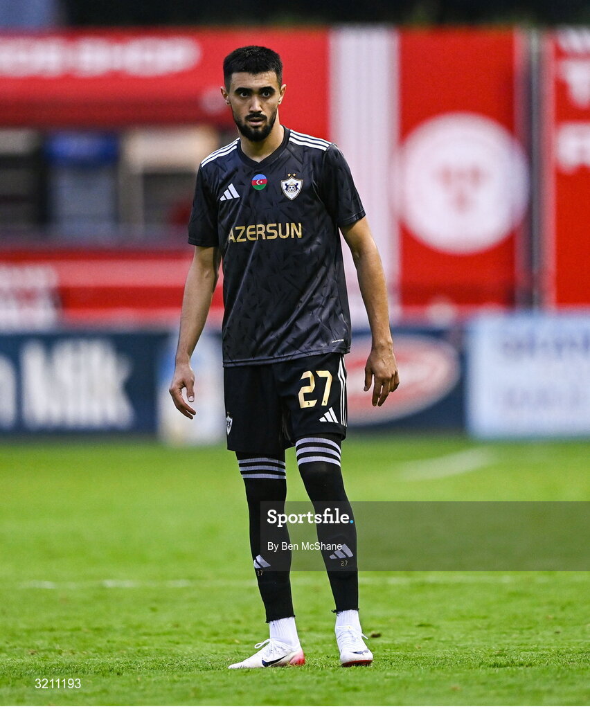 23 July 2025; Tural Bayramov of Qarabag during the UEFA Champions League Second Qualifying Round first leg match between Shelbourne and Qarabag FK at Tolka Park in Dublin. Photo by Ben McShane/Sportsfile