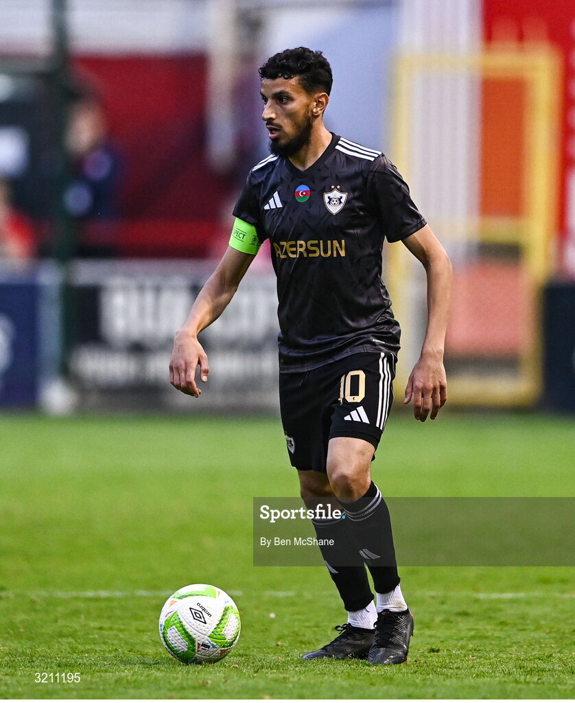23 July 2025; Abdellah Zoubir of Qarabag during the UEFA Champions League Second Qualifying Round first leg match between Shelbourne and Qarabag FK at Tolka Park in Dublin. Photo by Ben McShane/Sportsfile