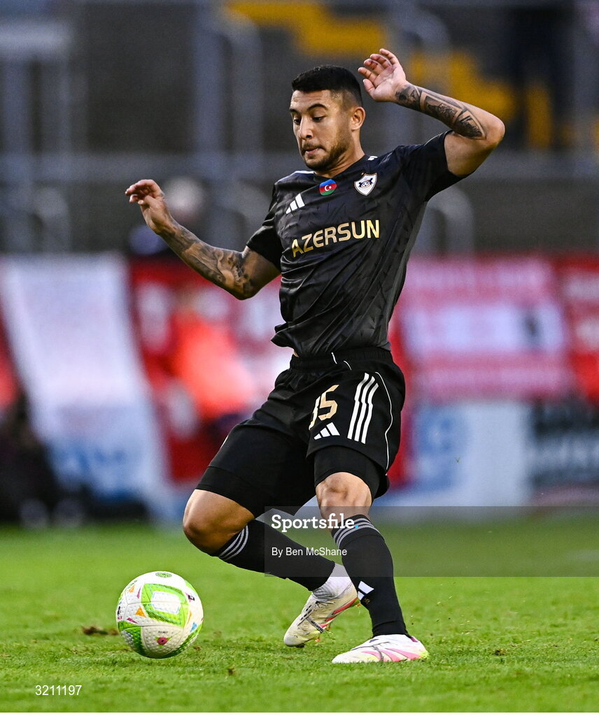 23 July 2025; Pedro Bicalho of Qarabag during the UEFA Champions League Second Qualifying Round first leg match between Shelbourne and Qarabag FK at Tolka Park in Dublin. Photo by Ben McShane/Sportsfile