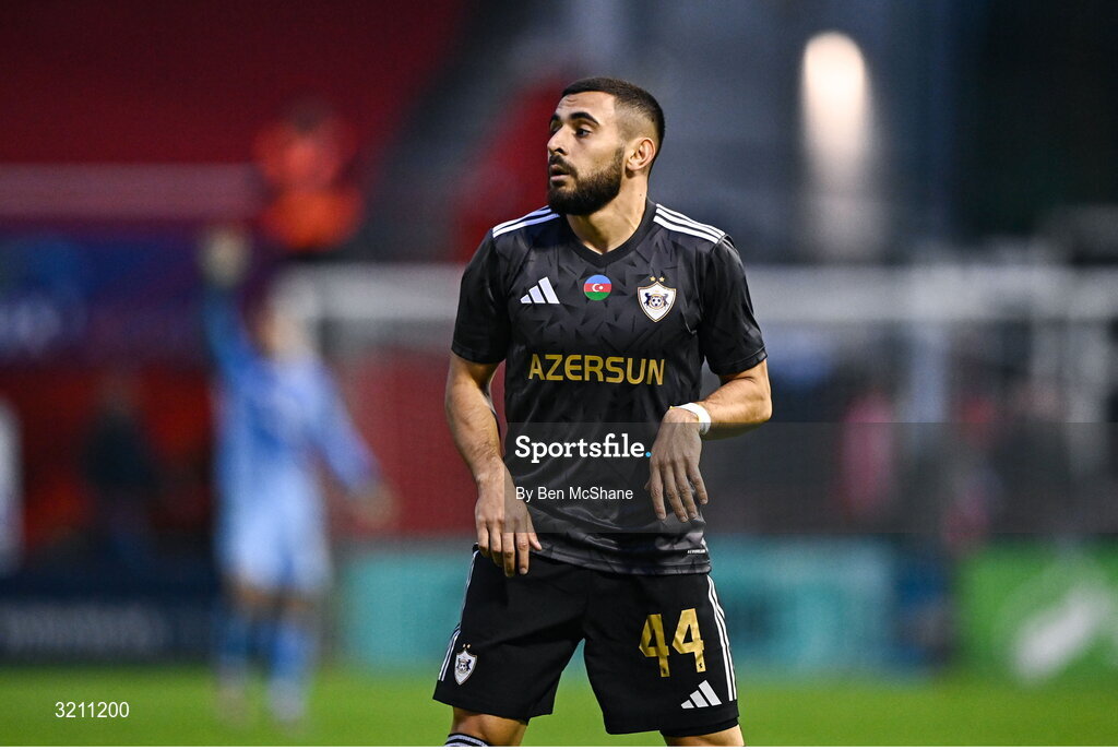 23 July 2025; Elvin Jafarguliyev of Qarabag during the UEFA Champions League Second Qualifying Round first leg match between Shelbourne and Qarabag FK at Tolka Park in Dublin. Photo by Ben McShane/Sportsfile