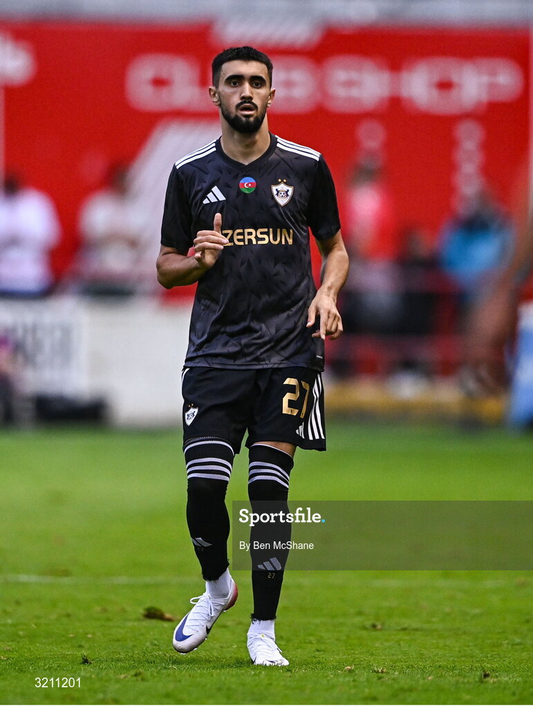 23 July 2025; Tural Bayramov of Qarabag during the UEFA Champions League Second Qualifying Round first leg match between Shelbourne and Qarabag FK at Tolka Park in Dublin. Photo by Ben McShane/Sportsfile