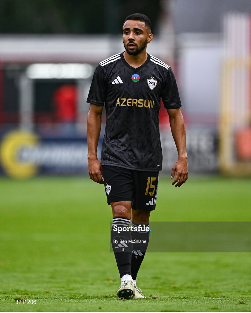 23 July 2025; Leandro Andrade of Qarabag during the UEFA Champions League Second Qualifying Round first leg match between Shelbourne and Qarabag FK at Tolka Park in Dublin. Photo by Ben McShane/Sportsfile