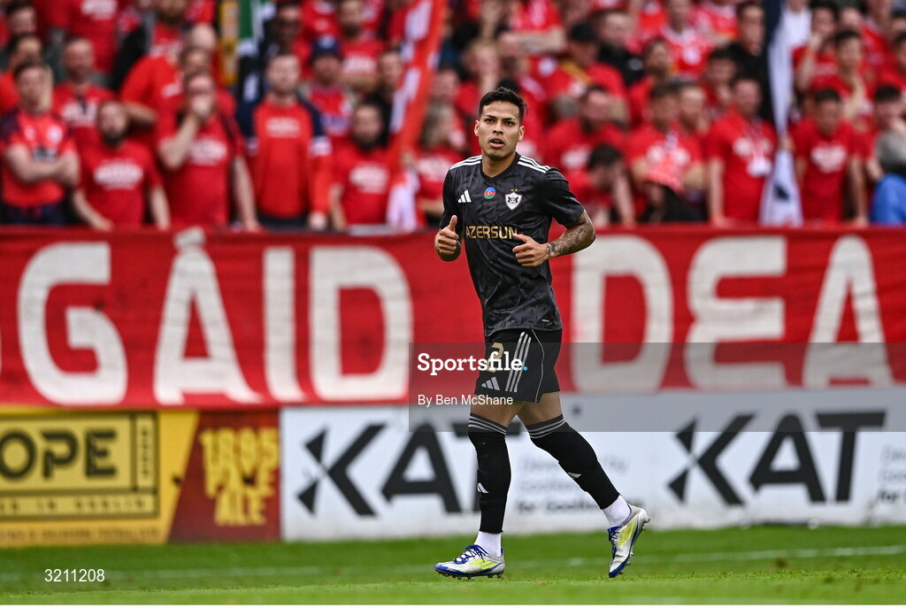 23 July 2025; Matheus Silva of Qarabag during the UEFA Champions League Second Qualifying Round first leg match between Shelbourne and Qarabag FK at Tolka Park in Dublin. Photo by Ben McShane/Sportsfile
