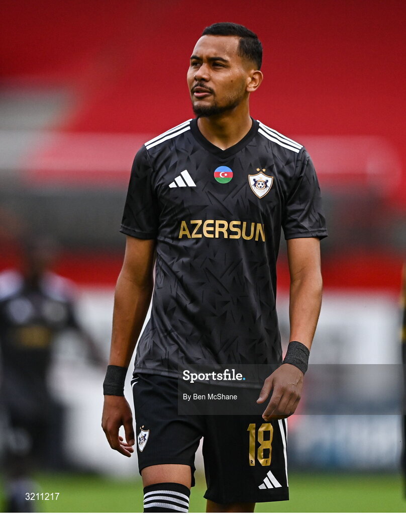 23 July 2025; Dani Bolt of Qarabag during the UEFA Champions League Second Qualifying Round first leg match between Shelbourne and Qarabag FK at Tolka Park in Dublin. Photo by Ben McShane/Sportsfile