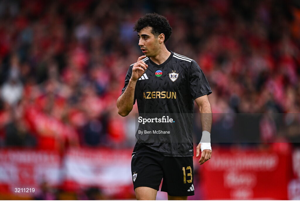23 July 2025; Bahlul Mustafazade of Qarabag during the UEFA Champions League Second Qualifying Round first leg match between Shelbourne and Qarabag FK at Tolka Park in Dublin. Photo by Ben McShane/Sportsfile