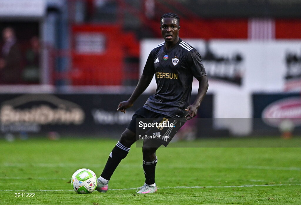 23 July 2025; Emmanuel Addai of Qarabag during the UEFA Champions League Second Qualifying Round first leg match between Shelbourne and Qarabag FK at Tolka Park in Dublin. Photo by Ben McShane/Sportsfile