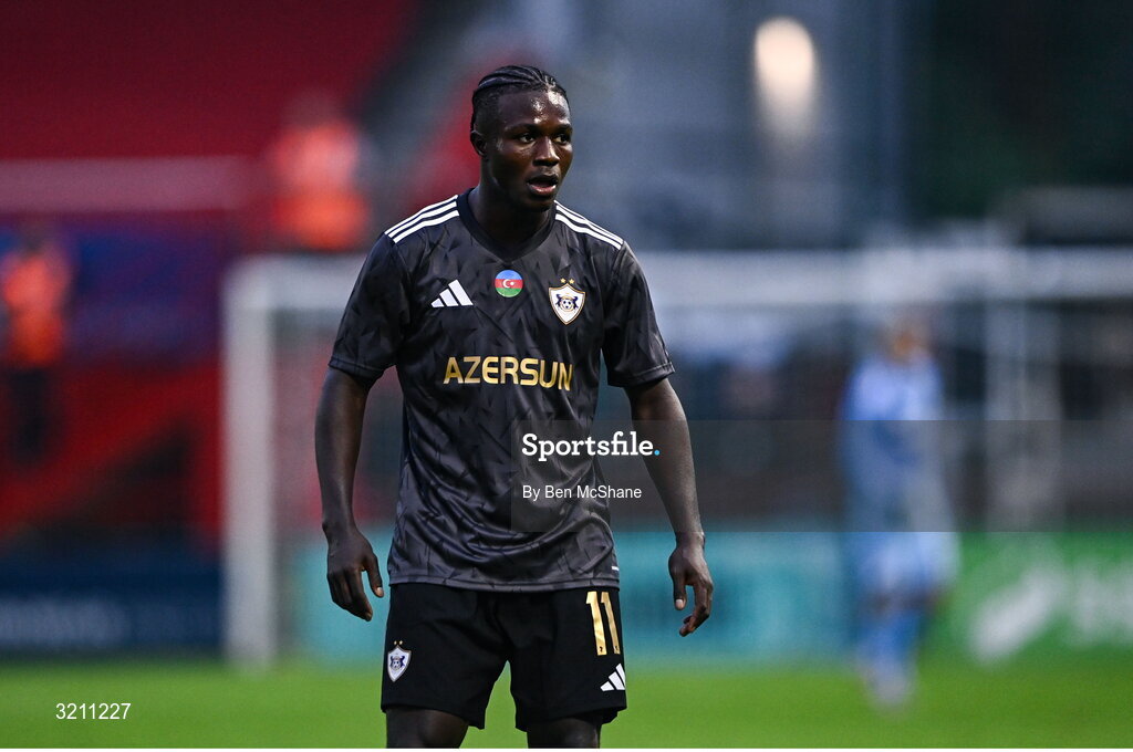 23 July 2025; Emmanuel Addai of Qarabag during the UEFA Champions League Second Qualifying Round first leg match between Shelbourne and Qarabag FK at Tolka Park in Dublin. Photo by Ben McShane/Sportsfile