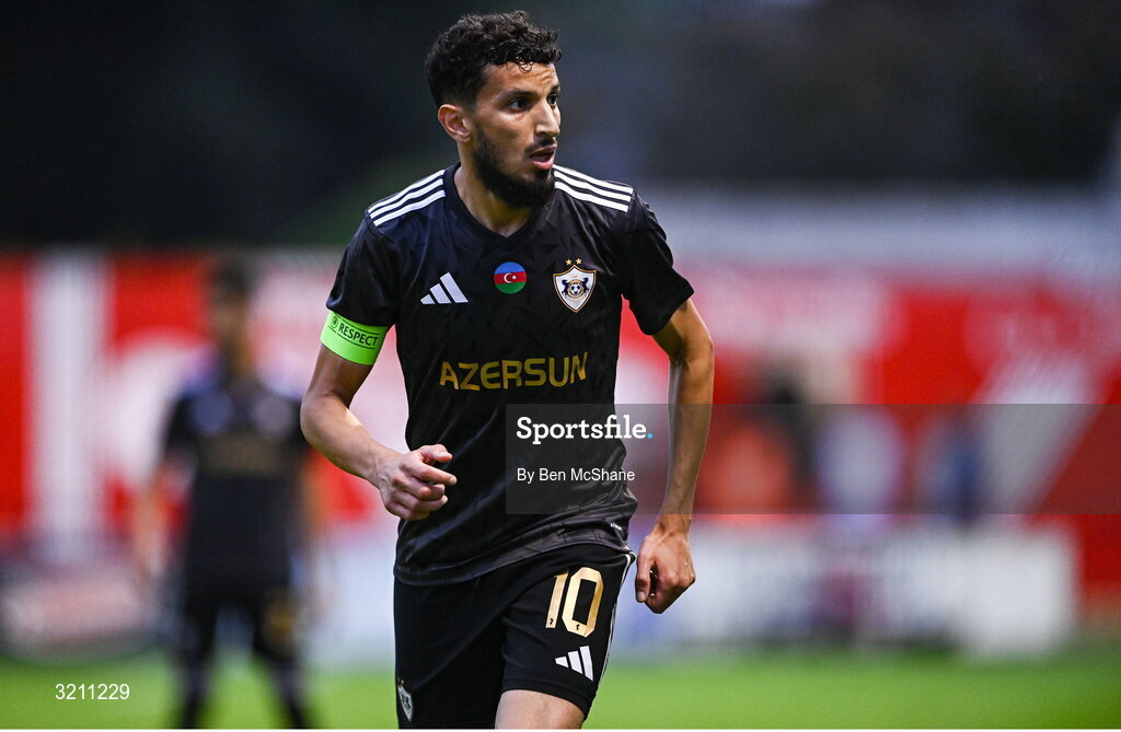 23 July 2025; Tural Bayramov of Qarabag during the UEFA Champions League Second Qualifying Round first leg match between Shelbourne and Qarabag FK at Tolka Park in Dublin. Photo by Ben McShane/Sportsfile