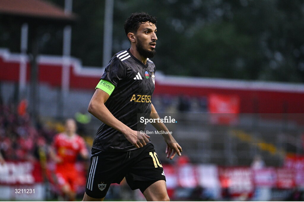 23 July 2025; Abdellah Zoubir of Qarabag. during the UEFA Champions League Second Qualifying Round first leg match between Shelbourne and Qarabag FK at Tolka Park in Dublin. Photo by Ben McShane/Sportsfile