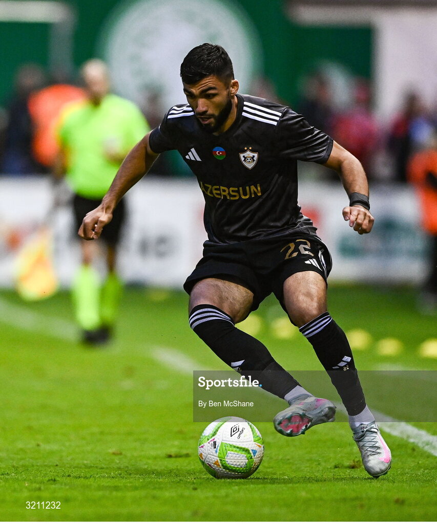 23 July 2025; Musa Gurbanli of Qarabag during the UEFA Champions League Second Qualifying Round first leg match between Shelbourne and Qarabag FK at Tolka Park in Dublin. Photo by Ben McShane/Sportsfile