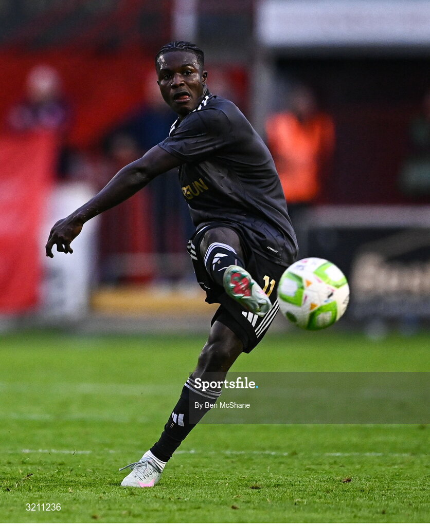 23 July 2025; Emmanuel Addai of Qarabag during the UEFA Champions League Second Qualifying Round first leg match between Shelbourne and Qarabag FK at Tolka Park in Dublin. Photo by Ben McShane/Sportsfile