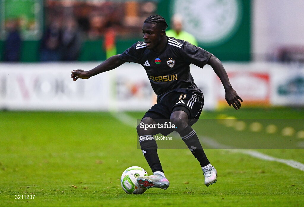 23 July 2025; Emmanuel Addai of Qarabag during the UEFA Champions League Second Qualifying Round first leg match between Shelbourne and Qarabag FK at Tolka Park in Dublin. Photo by Ben McShane/Sportsfile