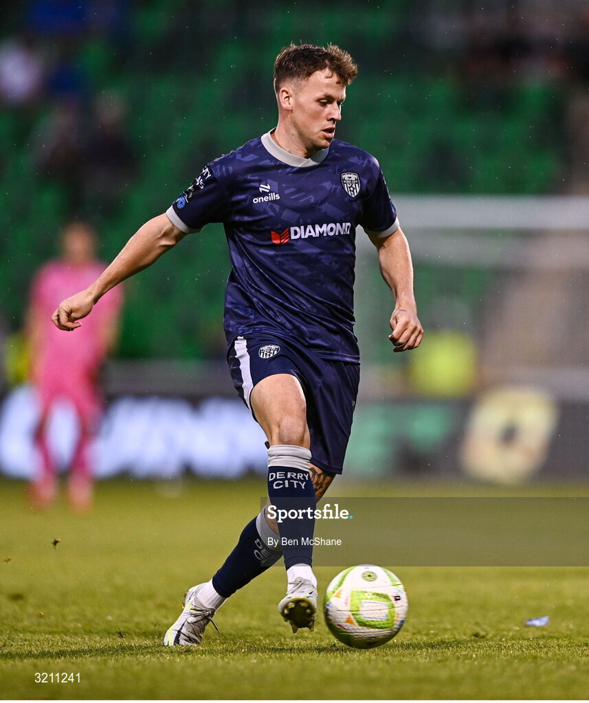 3 August 2025; Ben Doherty of Derry City during the SSE Airtricity Men's Premier Division match between Shamrock Rovers and Derry City at Tallaght Stadium in Dublin.  Photo by Ben McShane/Sportsfile