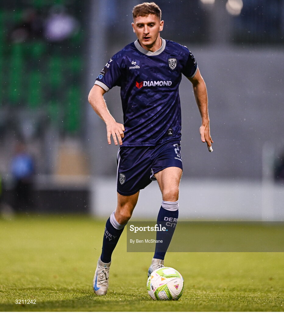 3 August 2025; Ronan Boyce of Derry City during the SSE Airtricity Men's Premier Division match between Shamrock Rovers and Derry City at Tallaght Stadium in Dublin.  Photo by Ben McShane/Sportsfile