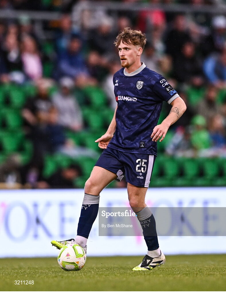 3 August 2025; Alex Bannon of Derry City during the SSE Airtricity Men's Premier Division match between Shamrock Rovers and Derry City at Tallaght Stadium in Dublin.  Photo by Ben McShane/Sportsfile