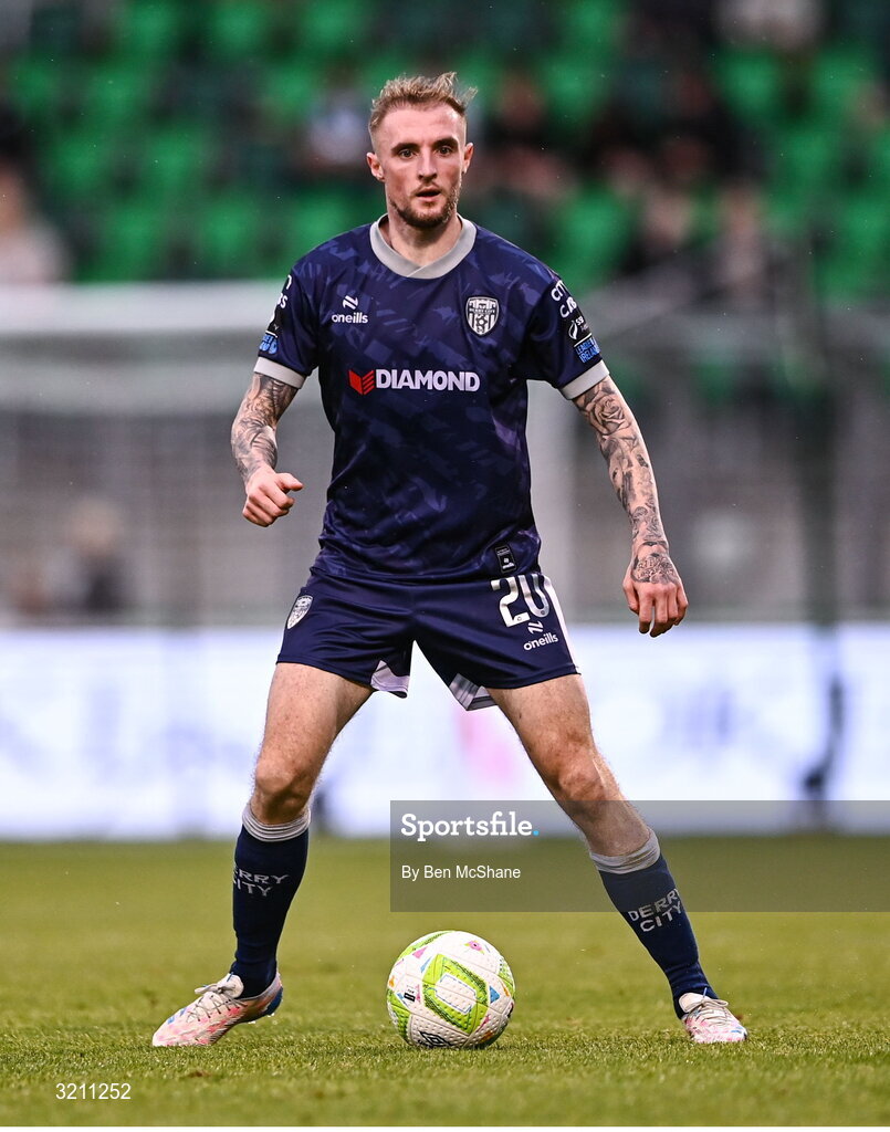 3 August 2025; Carl Winchester of Derry City during the SSE Airtricity Men's Premier Division match between Shamrock Rovers and Derry City at Tallaght Stadium in Dublin.  Photo by Ben McShane/Sportsfile