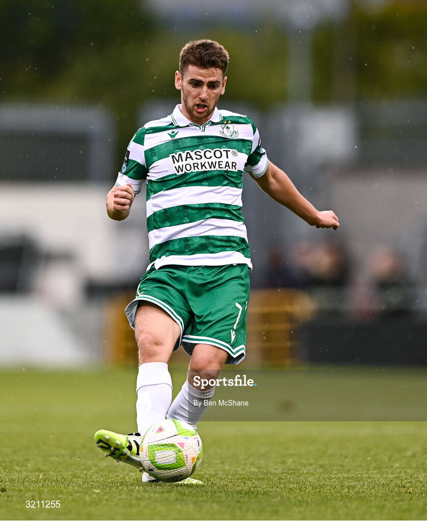 3 August 2025; Dylan Watts of Shamrock Rovers during the SSE Airtricity Men's Premier Division match between Shamrock Rovers and Derry City at Tallaght Stadium in Dublin.  Photo by Ben McShane/Sportsfile