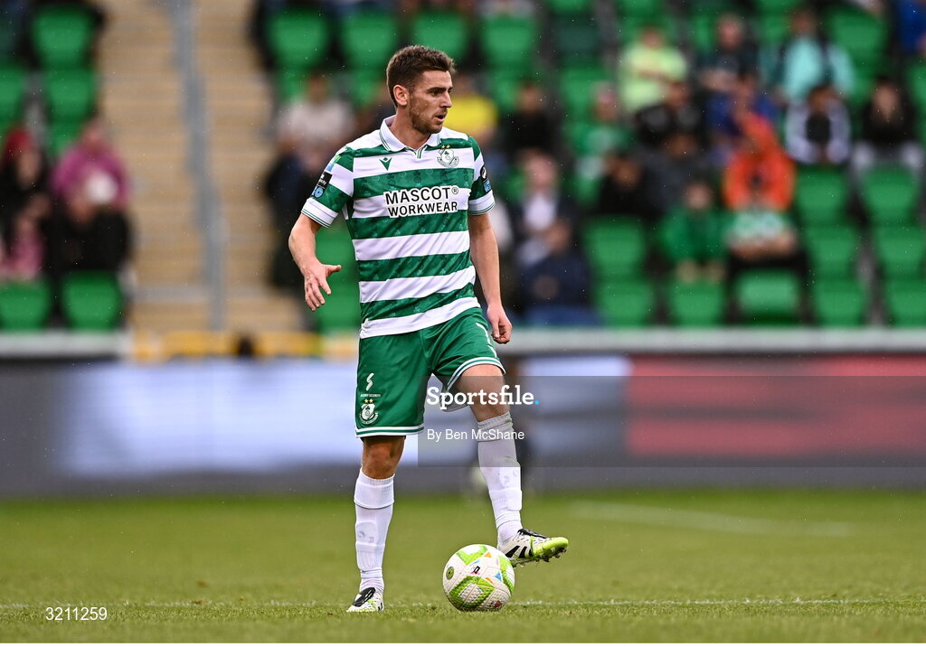 3 August 2025; Dylan Watts of Shamrock Rovers during the SSE Airtricity Men's Premier Division match between Shamrock Rovers and Derry City at Tallaght Stadium in Dublin.  Photo by Ben McShane/Sportsfile