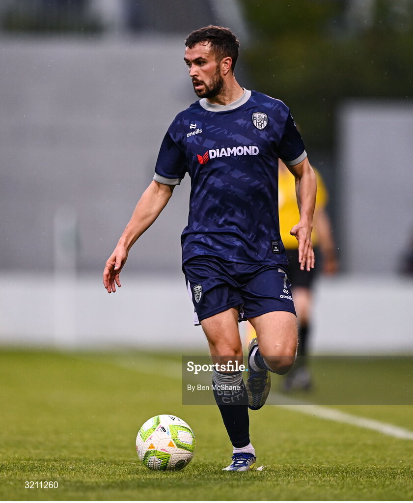 3 August 2025; Michael Duffy of Derry City during the SSE Airtricity Men's Premier Division match between Shamrock Rovers and Derry City at Tallaght Stadium in Dublin.  Photo by Ben McShane/Sportsfile