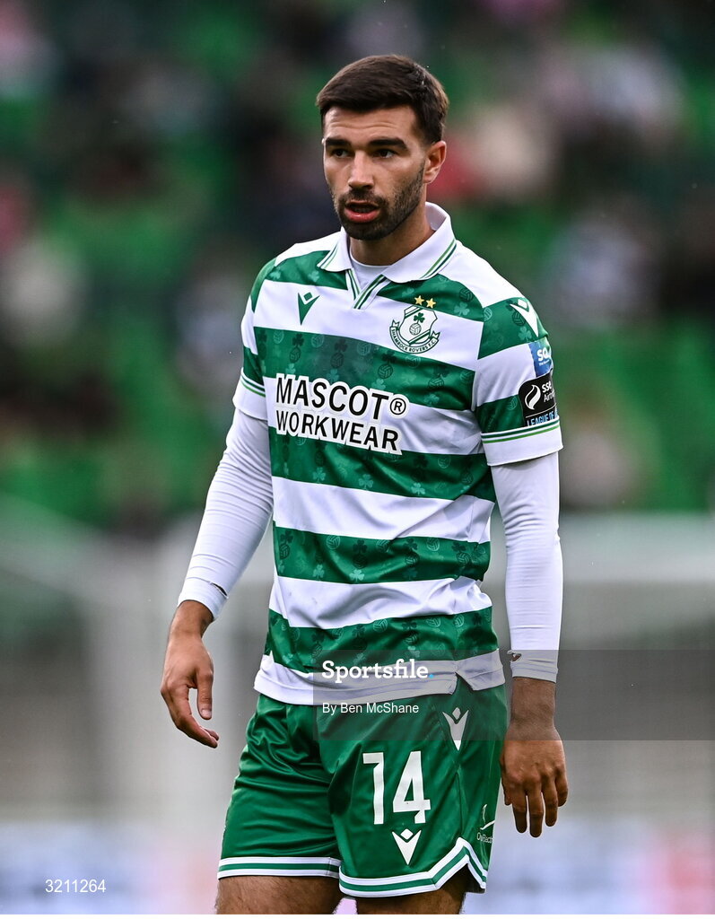 3 August 2025; Danny Mandroiu of Shamrock Rovers during the SSE Airtricity Men's Premier Division match between Shamrock Rovers and Derry City at Tallaght Stadium in Dublin.  Photo by Ben McShane/Sportsfile