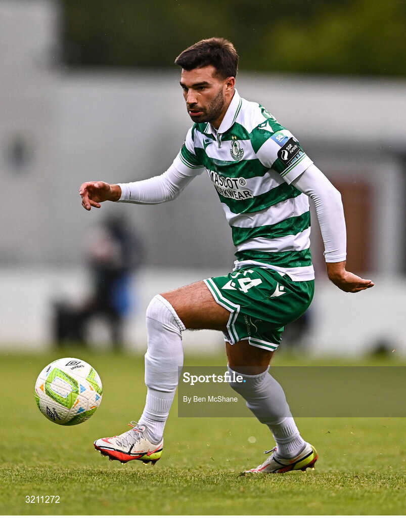3 August 2025; Danny Mandroiu of Shamrock Rovers during the SSE Airtricity Men's Premier Division match between Shamrock Rovers and Derry City at Tallaght Stadium in Dublin.  Photo by Ben McShane/Sportsfile