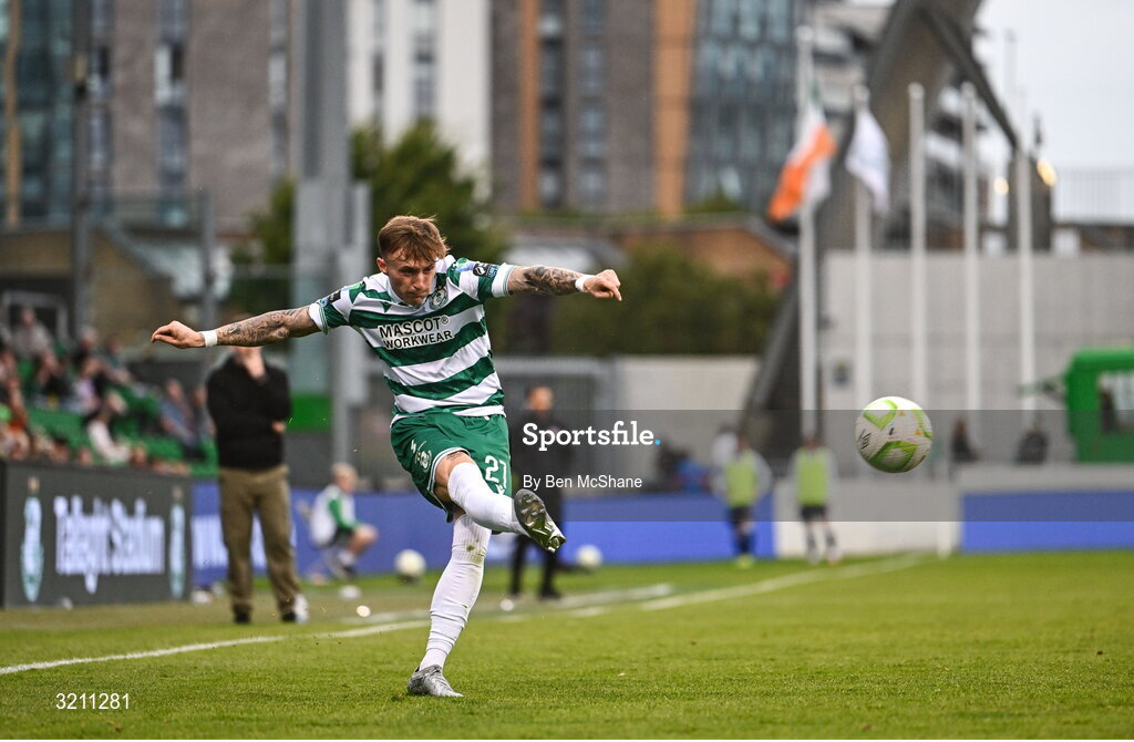 3 August 2025; Danny Grant of Shamrock Rovers during the SSE Airtricity Men's Premier Division match between Shamrock Rovers and Derry City at Tallaght Stadium in Dublin.  Photo by Ben McShane/Sportsfile