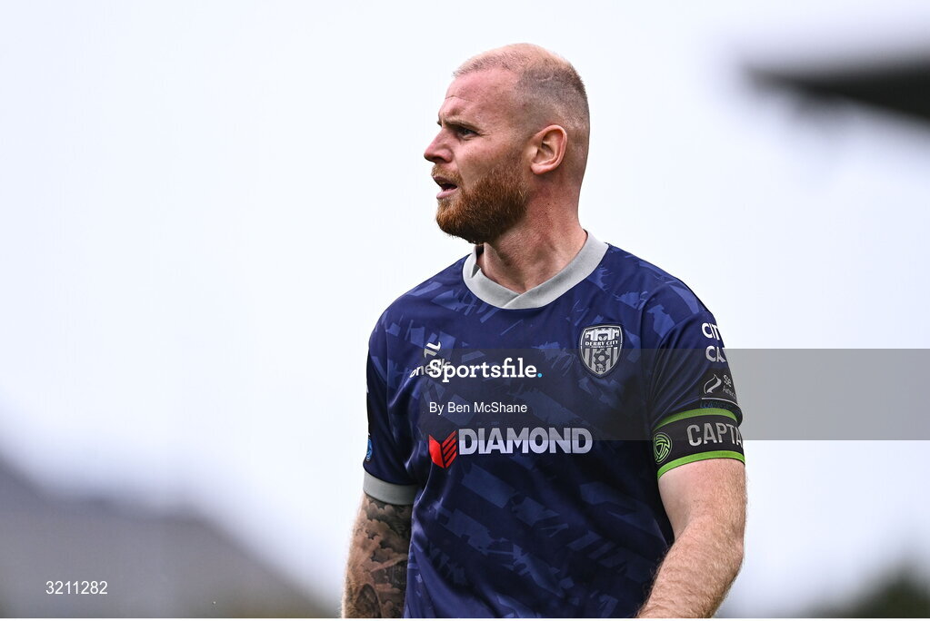 3 August 2025; Mark Connolly of Derry City during the SSE Airtricity Men's Premier Division match between Shamrock Rovers and Derry City at Tallaght Stadium in Dublin.  Photo by Ben McShane/Sportsfile