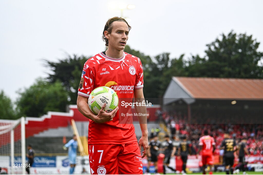 23 July 2025; Harry Wood of Shelbourne during the UEFA Champions League Second Qualifying Round first leg match between Shelbourne and Qarabag FK at Tolka Park in Dublin. Photo by Ben McShane/Sportsfile