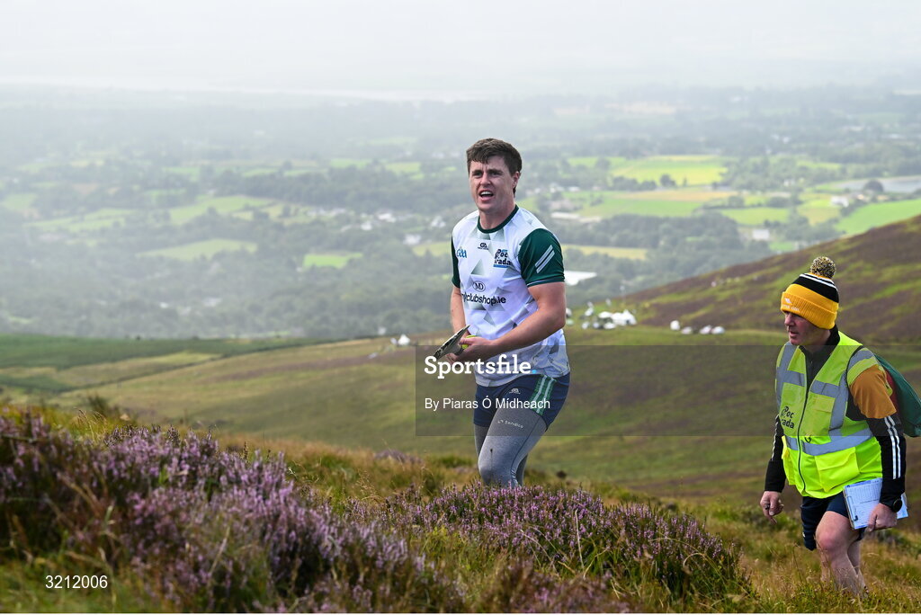 4 August 2025; Cillian Kiely of Offaly competing in the Senior Hurling competition during the M. Donnelly GAA Poc Fada All-Ireland Finals at Annaverna Mountain in the Cooley Peninsula, Ravensdale, Louth. Photo by Piaras Ó Mídheach/Sportsfile